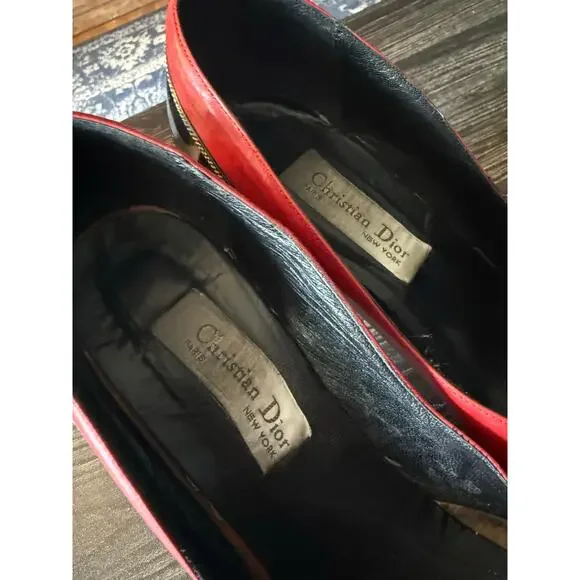 Vintage Christian Dior Tuxedo Ruby Red & Black Pumps Sz. 7.5 - Picture 8 of 11